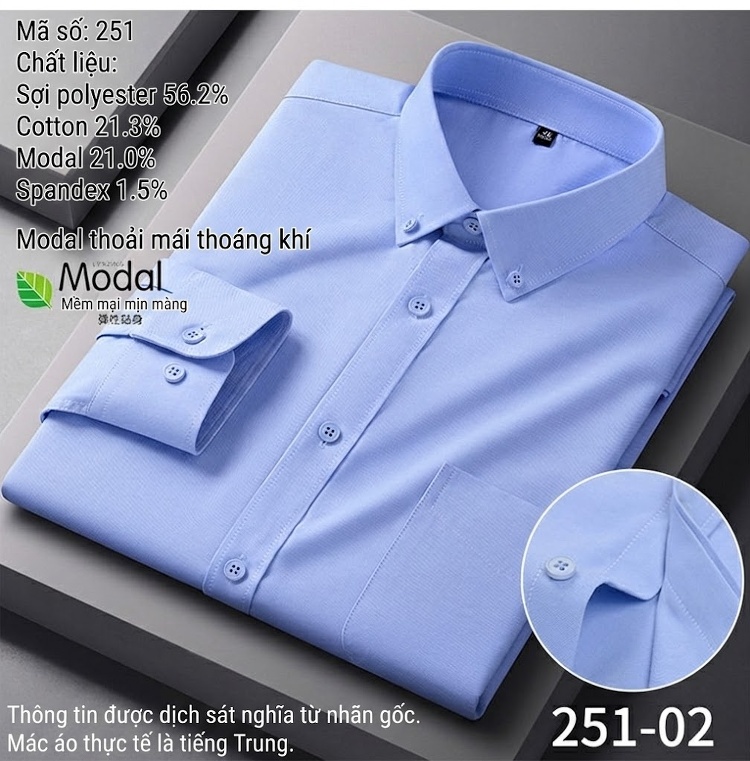 Áo Sơ Mi Tay Dài Nam Modal Cotton Không Nhăn Công Sở Màu Xanh, Trắng, Hồng, Xám chi tiết 16