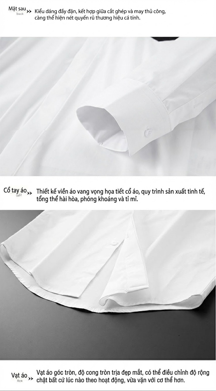 Áo Sơ Mi Tay Dài Nam Thêu Hình Chuột Túi Cotton Phong Cách Thời Trang Màu Đen, Trắng chi tiết 10
