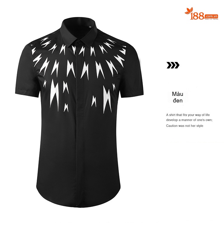 Áo Sơ Mi Tay Ngắn In Hình Tia Chớp Phong Cách Tối Giản Âu Mỹ Màu Đen, Trắng chi tiết 8