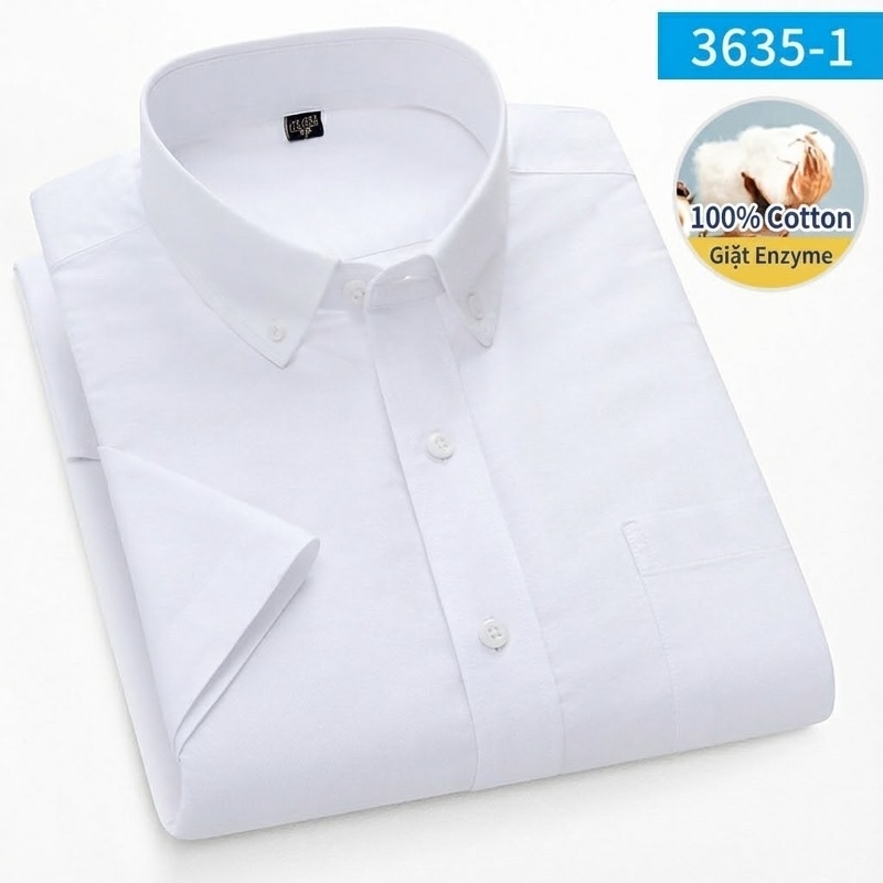 Áo Sơ Mi Tay Ngắn Nam Cotton Oxford Màu Trắng, Xanh Dương, Xanh Mint, Hồng...