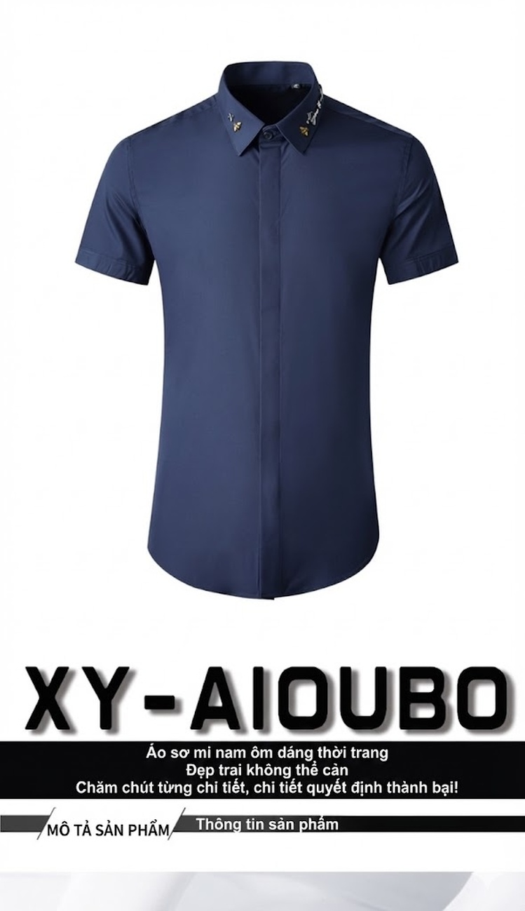 Áo Sơ Mi Tay Ngắn Nam Cotton Trang Trí Hợp Kim Phong Cách Thời Trang Màu Trắng, Đen, Xanh Dương, Xanh Navy... chi tiết 1