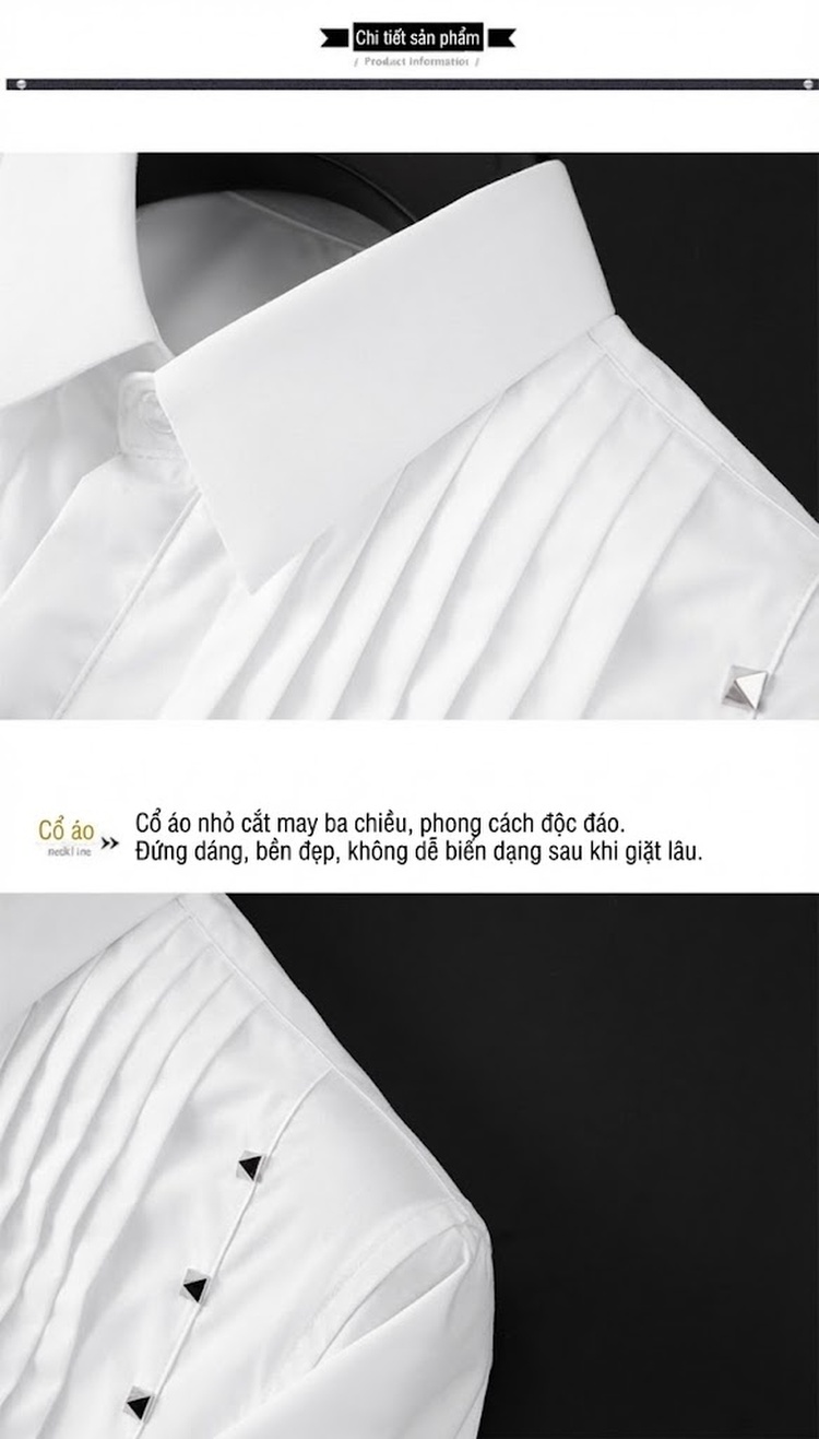 Áo Sơ Mi Tay Ngắn Nam Cotton Trang Trí Nếp Gấp Hàng Thủ Công Màu Trắng, Đen chi tiết 9