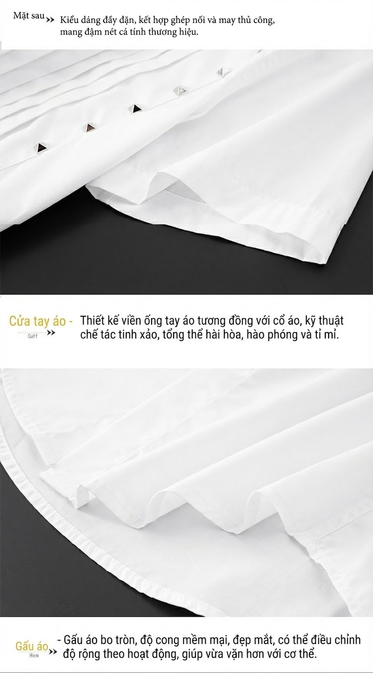 Áo Sơ Mi Tay Ngắn Nam Cotton Trang Trí Nếp Gấp Hàng Thủ Công Màu Trắng, Đen chi tiết 10