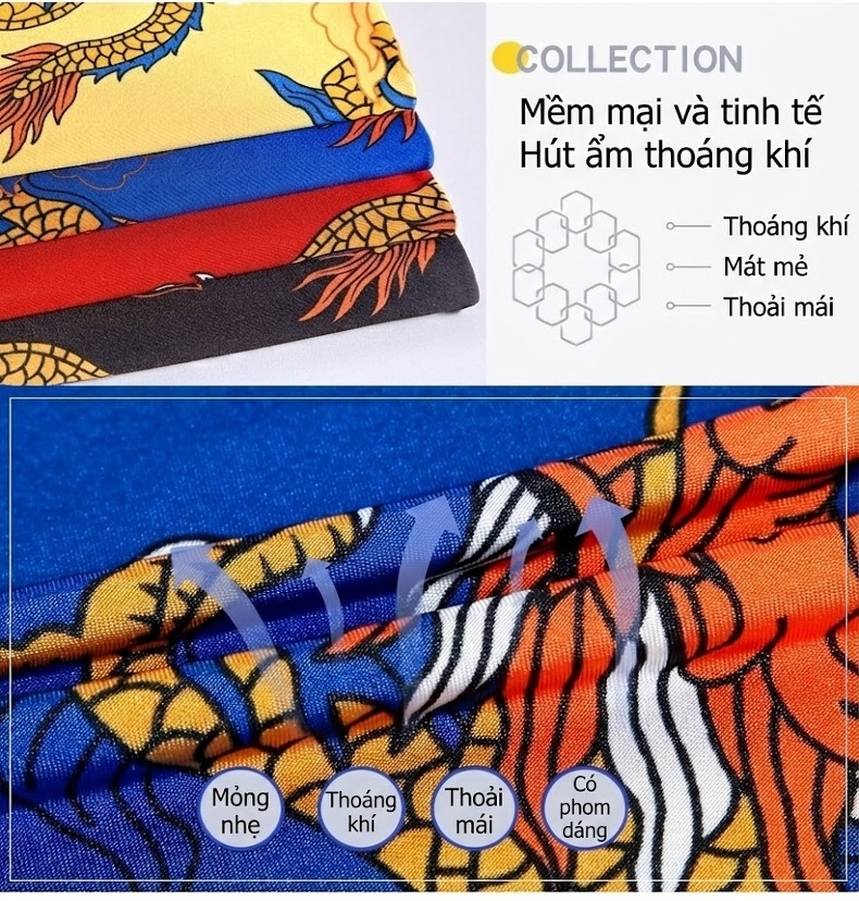 Áo Sơ Mi Tay Ngắn Nam Họa Tiết Rồng Phong Cách Trung Hoa Màu Xanh, Vàng, Đỏ, Đen chi tiết 2