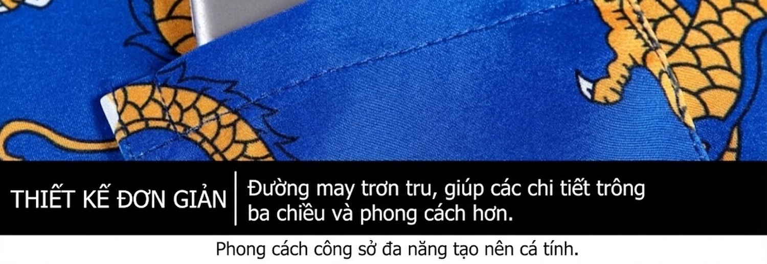 Áo Sơ Mi Tay Ngắn Nam Họa Tiết Rồng Phong Cách Trung Hoa Màu Xanh, Vàng, Đỏ, Đen chi tiết 30