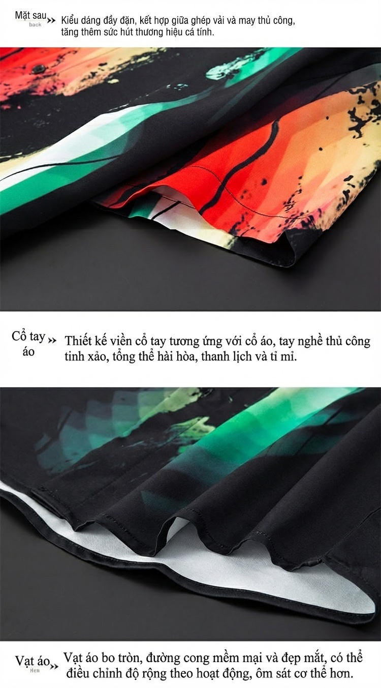 Áo Sơ Mi Tay Ngắn Nam Họa Tiết Trừu Tượng Phong Cách Âu Mỹ Không Nhăn Màu Đen, Đỏ, Vàng, Xanh... chi tiết 9