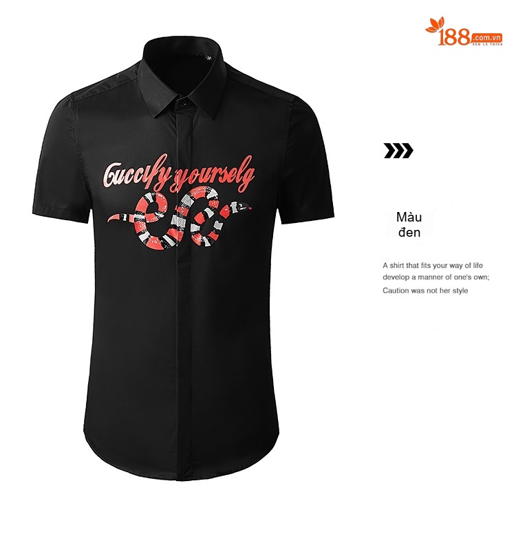 Áo Sơ Mi Tay Ngắn Nam In Hình Rắn San Hô Đỏ Phong Cách Đô Thị Màu Trắng, Đen chi tiết 8