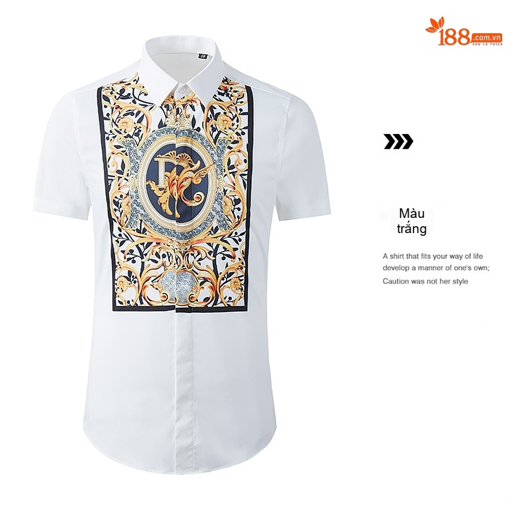 Áo Sơ Mi Tay Ngắn Nam In Họa Tiết Baroque Cổ Điển Phong Cách Âu Mỹ Màu Trắng chi tiết 7
