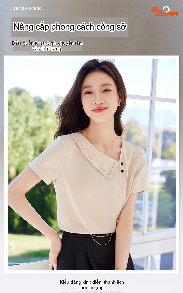 Áo Sơ Mi Tay Ngắn Nữ Cổ Điển Chất Liệu Voan Màu Trắng chi tiết 2