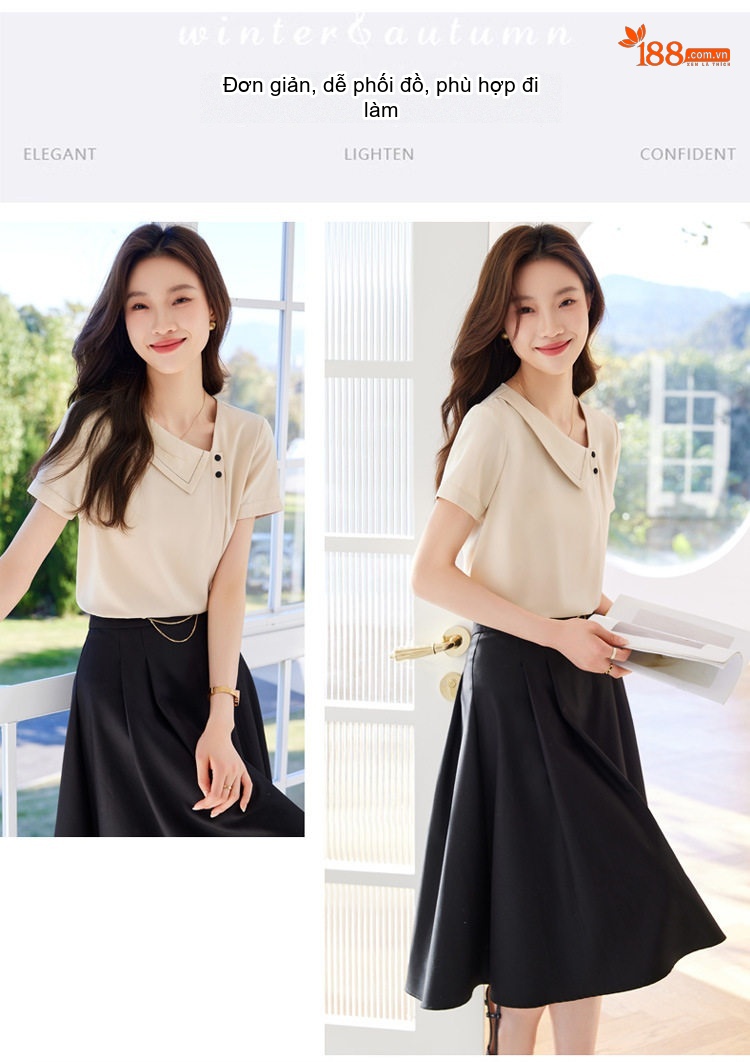 Áo Sơ Mi Tay Ngắn Nữ Cổ Điển Chất Liệu Voan Màu Trắng chi tiết 5