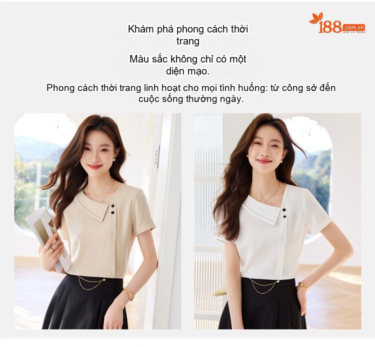 Áo Sơ Mi Tay Ngắn Nữ Cổ Điển Chất Liệu Voan Màu Trắng chi tiết 8