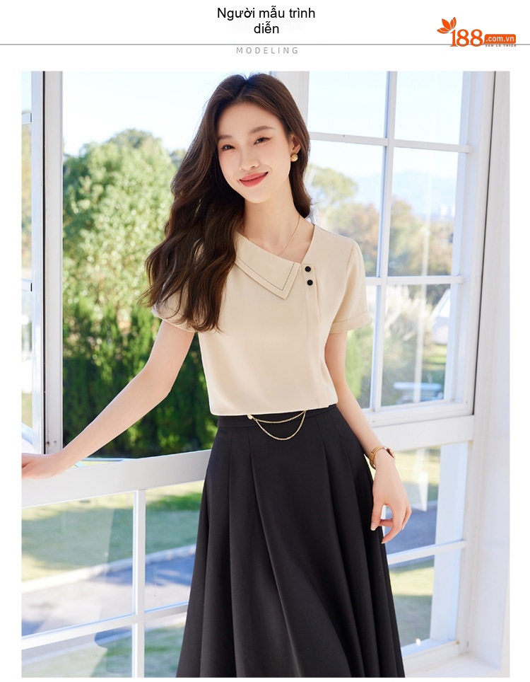 Áo Sơ Mi Tay Ngắn Nữ Cổ Điển Chất Liệu Voan Màu Trắng chi tiết 11