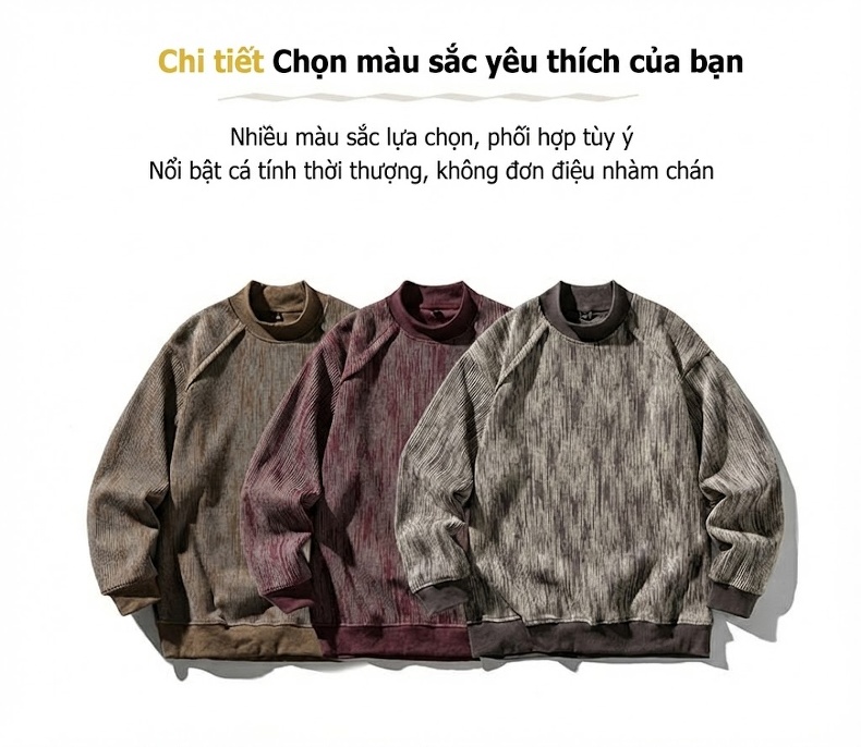 Áo Sweatshirt Nam Dệt Kim Dài Tay Cổ Tròn Phong Cách Vintage Màu Nâu, Đỏ chi tiết 4