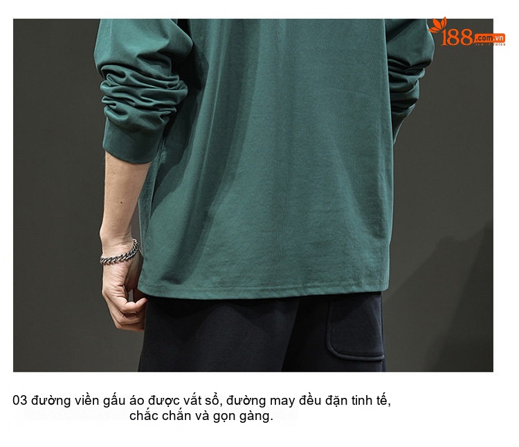 Áo Thun Dài Tay Nam Cổ Henry Form Rộng Màu Đen, Trắng, Xám, Xanh Lá chi tiết 28