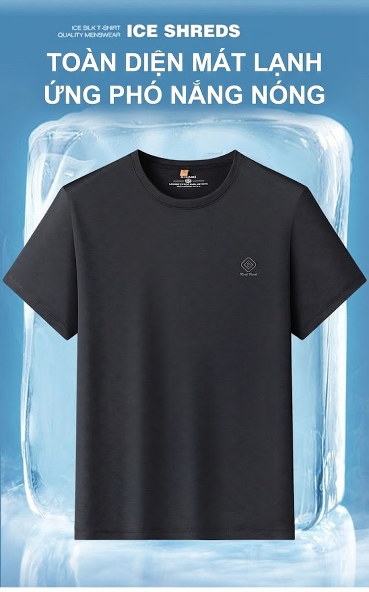 Áo Thun Nam Cổ Tròn Tay Ngắn Ice Silk Plus Size Thoáng Mát Màu Trắng, Xám, Xanh Đen, Đen... chi tiết 5