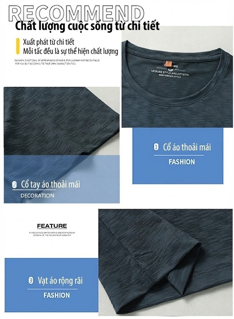 Áo Thun Nam Cổ Tròn Tay Ngắn Ice Silk Plus Size Thoáng Mát Màu Trắng, Xám, Xanh Đen, Đen... chi tiết 6