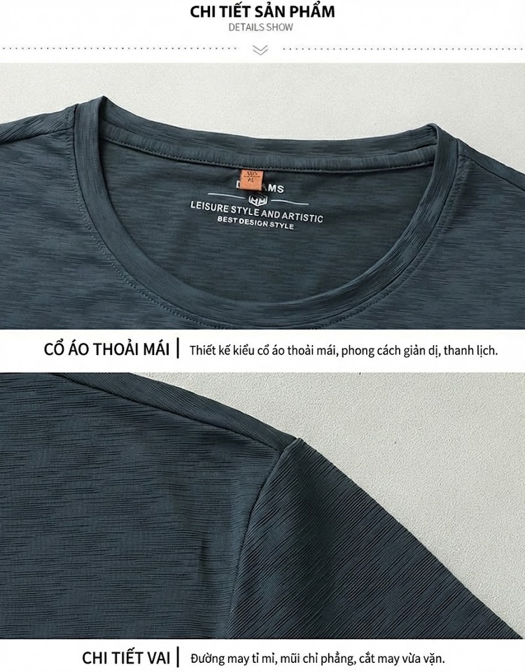 Áo Thun Nam Cổ Tròn Tay Ngắn Ice Silk Plus Size Thoáng Mát Màu Trắng, Xám, Xanh Đen, Đen... chi tiết 24