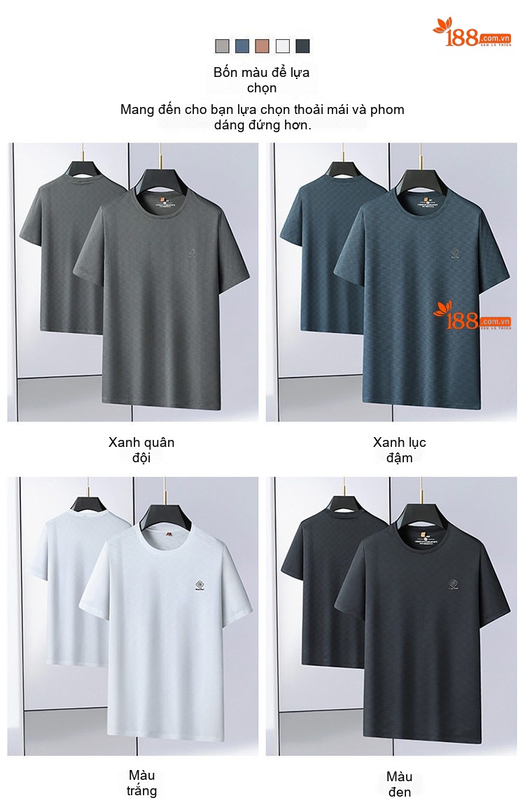 Áo Thun Nam Cổ Tròn Tay Ngắn Ice Silk Plus Size Thoáng Mát Màu Trắng, Xám, Xanh Đen, Đen... chi tiết 1