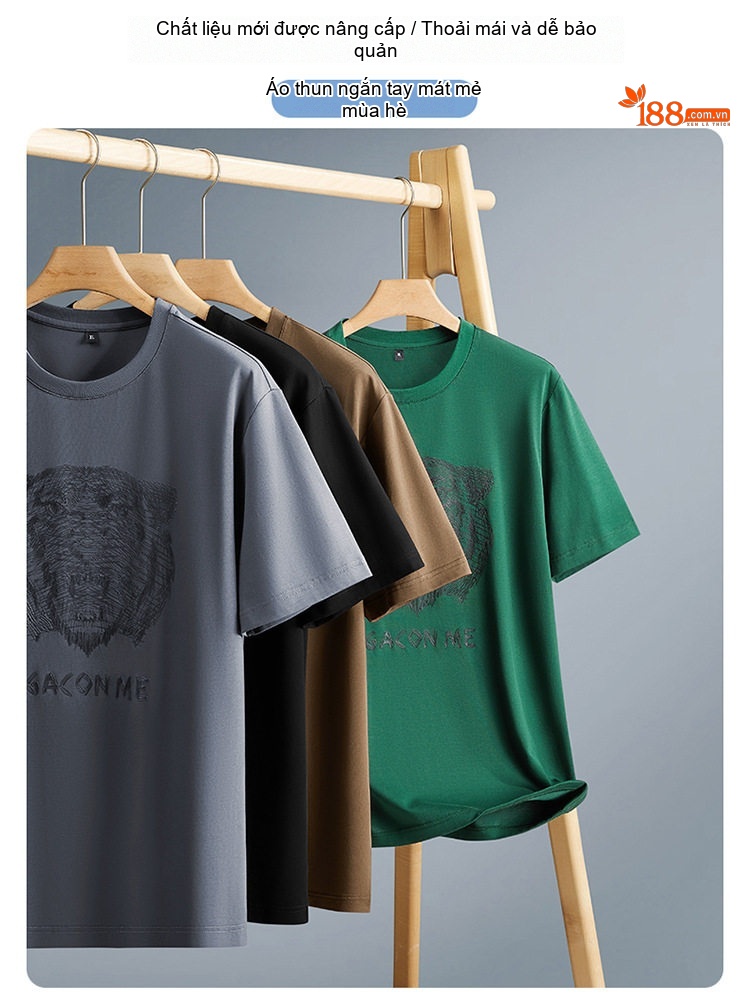 Áo Thun Nam Cổ Tròn Tay Ngắn In Hình Thời Trang Cotton Thoáng Mát Màu Đen, Xám, Xanh, Nâu... chi tiết 3