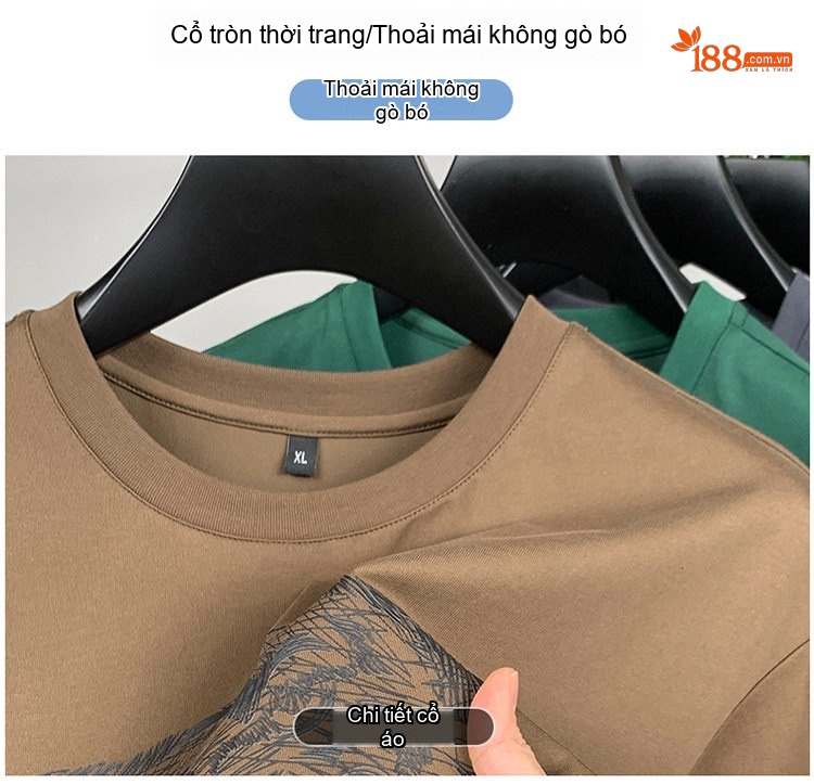 Áo Thun Nam Cổ Tròn Tay Ngắn In Hình Thời Trang Cotton Thoáng Mát Màu Đen, Xám, Xanh, Nâu... chi tiết 5