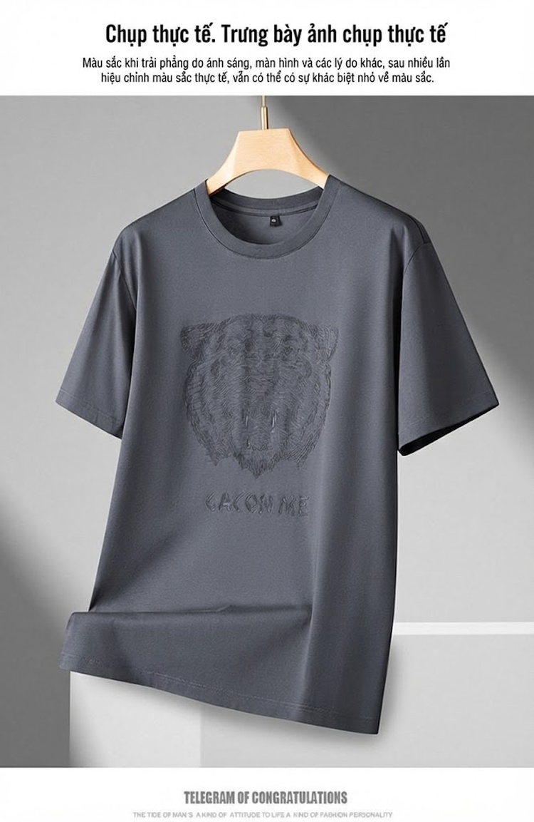 Áo Thun Nam Cổ Tròn Tay Ngắn In Hình Thời Trang Cotton Thoáng Mát Màu Đen, Xám, Xanh, Nâu... chi tiết 10