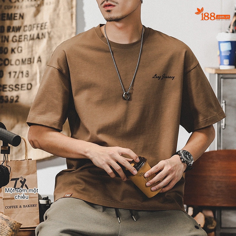 Áo Thun Nam Cotton 280g Tay Ngắn Form Rộng In Chữ Màu Nâu, Xanh, Trắng, Đen