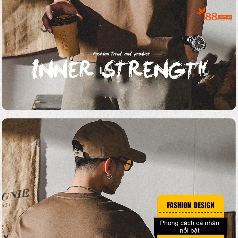 Áo Thun Nam Cotton 280g Tay Ngắn Form Rộng In Chữ Màu Nâu, Xanh, Trắng, Đen chi tiết 2