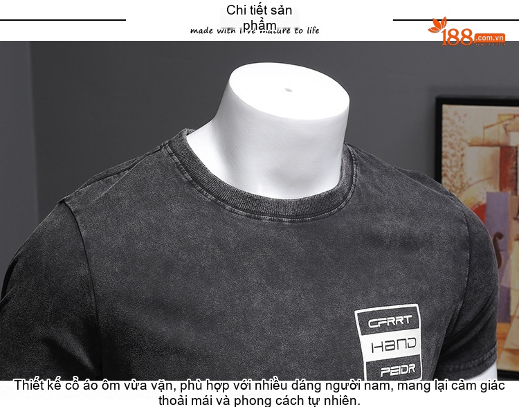 Áo Thun Nam Cotton Dáng Ôm Cổ Tròn In Hình Phong Cách Mỹ Màu Đen chi tiết 6