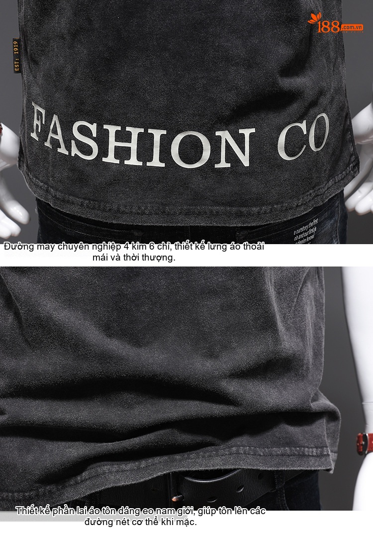 Áo Thun Nam Cotton Dáng Ôm Cổ Tròn In Hình Phong Cách Mỹ Màu Đen chi tiết 8