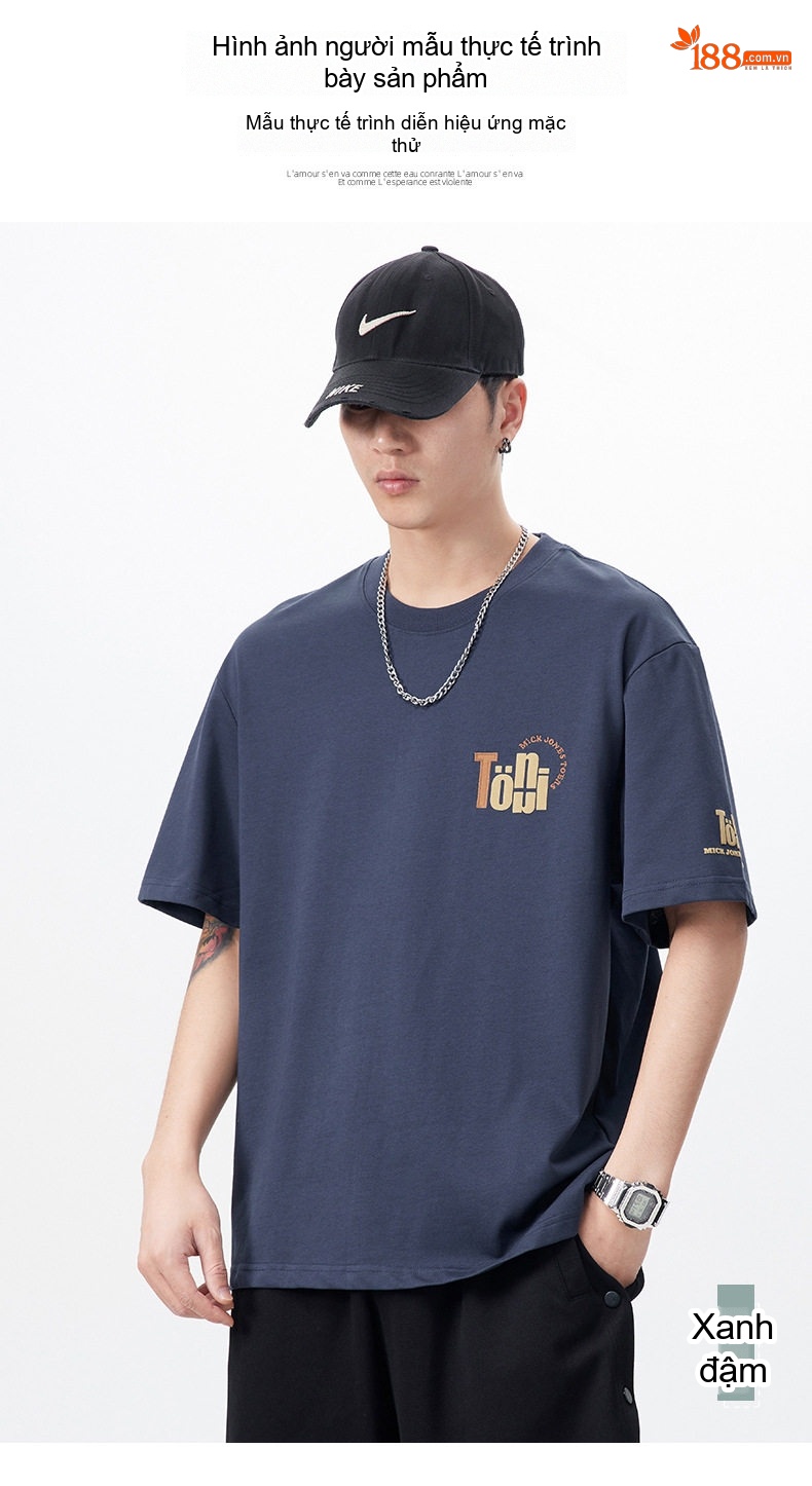 Áo Thun Nam Cotton Tay Ngắn Cổ Tròn In Hình Phong Cách Retro Màu Đen, Trắng, Xanh Navy chi tiết 13
