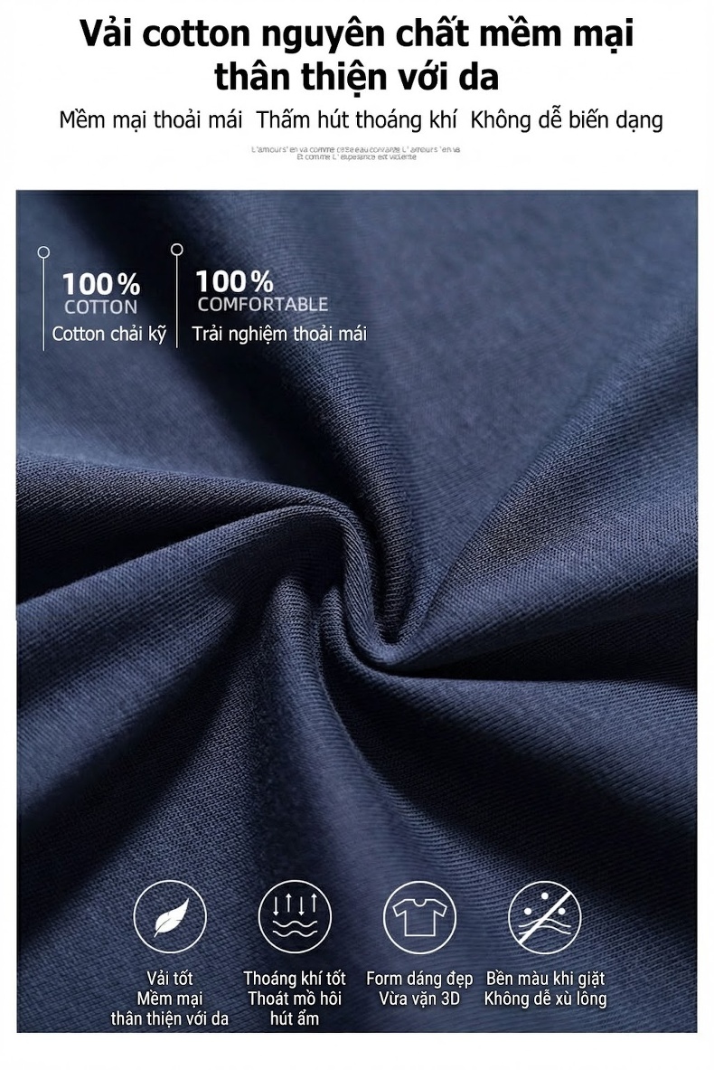 Áo Thun Nam Cotton Tay Ngắn Cổ Tròn In Hình Phong Cách Retro Màu Đen, Trắng, Xanh Navy chi tiết 2