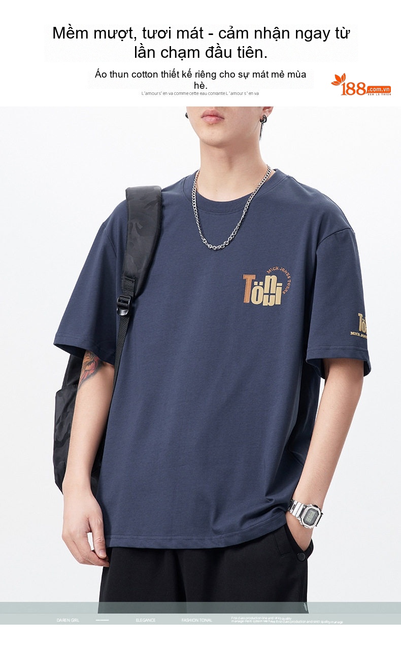 Áo Thun Nam Cotton Tay Ngắn Cổ Tròn In Hình Phong Cách Retro Màu Đen, Trắng, Xanh Navy chi tiết 1