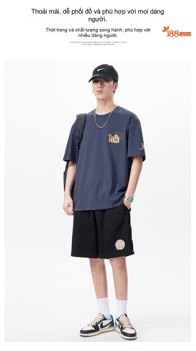 Áo Thun Nam Cotton Tay Ngắn Cổ Tròn In Hình Phong Cách Retro Màu Đen, Trắng, Xanh Navy chi tiết 4