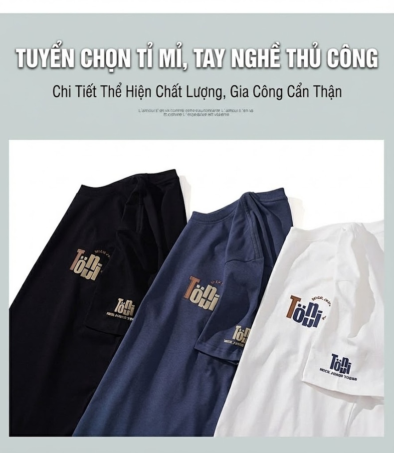 Áo Thun Nam Cotton Tay Ngắn Cổ Tròn In Hình Phong Cách Retro Màu Đen, Trắng, Xanh Navy chi tiết 5