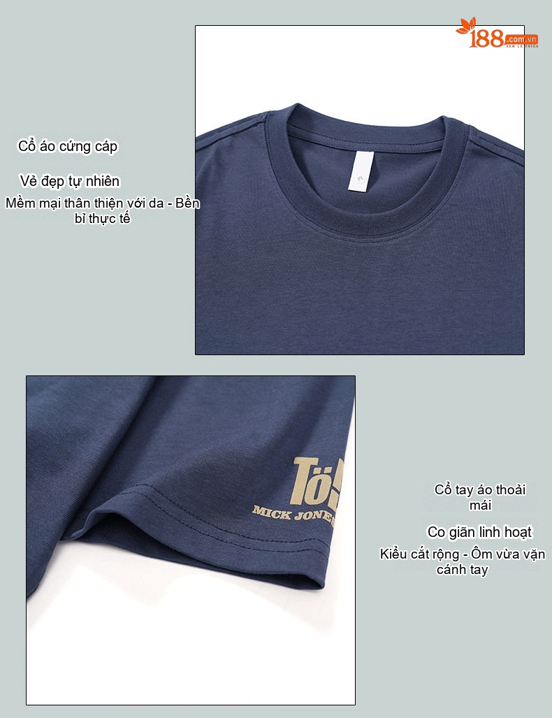 Áo Thun Nam Cotton Tay Ngắn Cổ Tròn In Hình Phong Cách Retro Màu Đen, Trắng, Xanh Navy chi tiết 6
