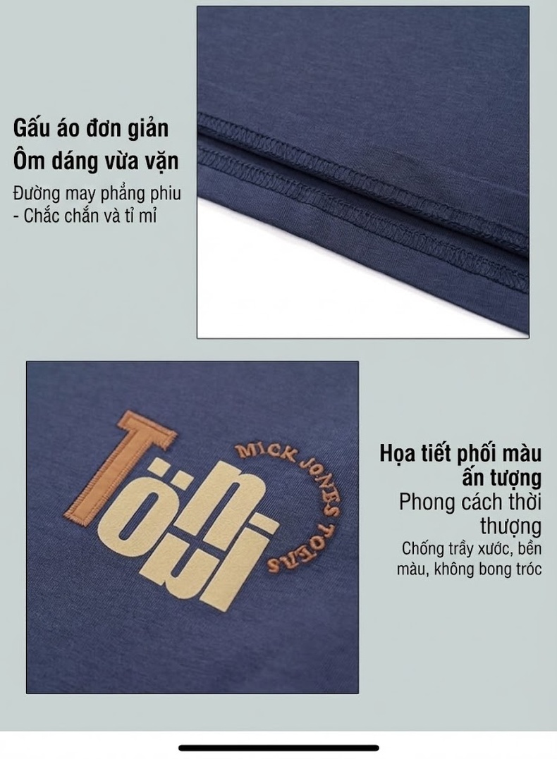 Áo Thun Nam Cotton Tay Ngắn Cổ Tròn In Hình Phong Cách Retro Màu Đen, Trắng, Xanh Navy chi tiết 7