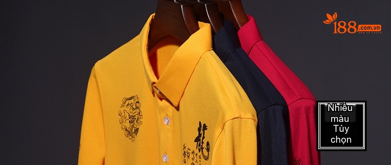 Áo Thun Nam Dài Tay Cotton Cổ Bẻ In Hình Rồng Màu Đỏ, Vàng, Xanh Navy chi tiết 4
