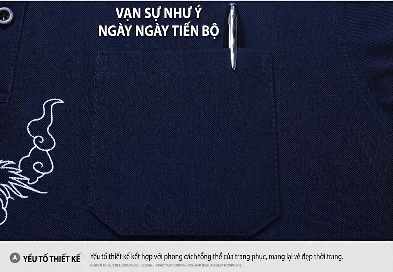 Áo Thun Nam Dài Tay Cotton Cổ Bẻ In Hình Rồng Màu Đỏ, Vàng, Xanh Navy chi tiết 21