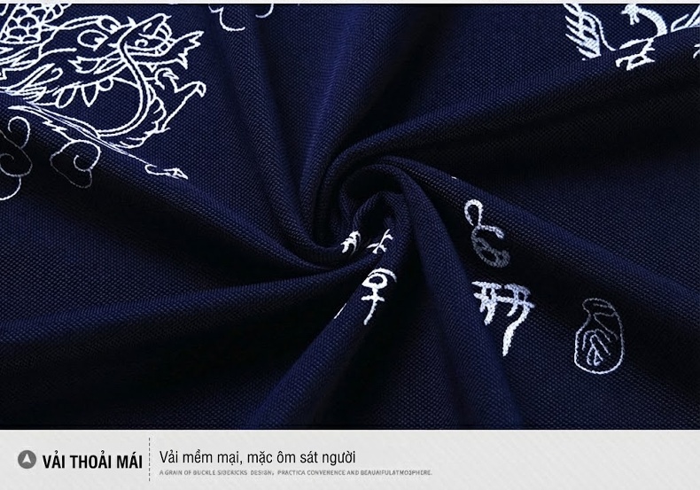 Áo Thun Nam Dài Tay Cotton Cổ Bẻ In Hình Rồng Màu Đỏ, Vàng, Xanh Navy chi tiết 23