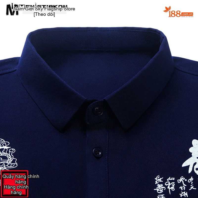 Áo Thun Nam Dài Tay Cotton Cổ Bẻ In Hình Rồng Màu Đỏ, Vàng, Xanh Navy