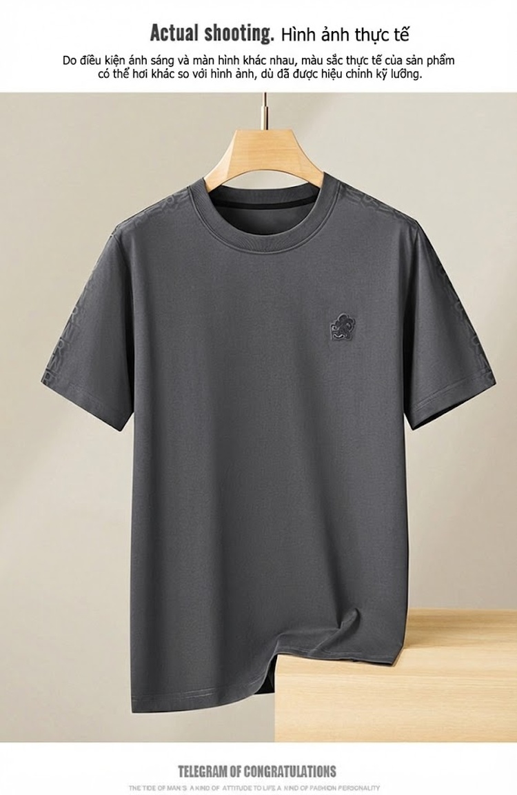 Áo Thun Nam Tay Ngắn Cổ Tròn Cotton Form Rộng Thoải Mái Màu Đen, Xám chi tiết 9