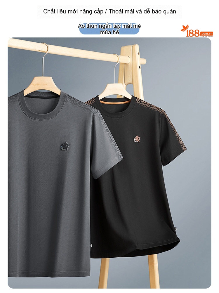 Áo Thun Nam Tay Ngắn Cổ Tròn Cotton Form Rộng Thoải Mái Màu Đen, Xám chi tiết 3
