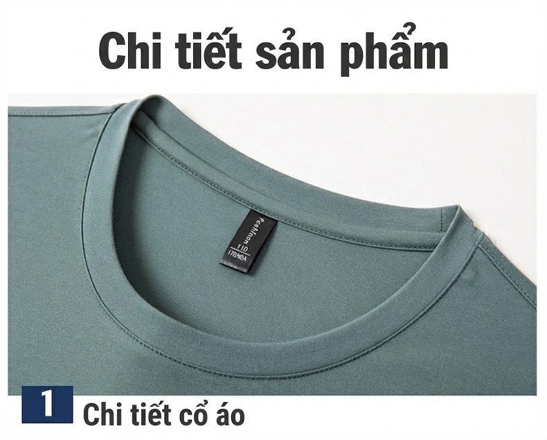 Áo Thun Nam Tay Ngắn Cổ Tròn Cotton Lụa Màu Xanh Rêu, Nâu, Trắng, Đen... chi tiết 26