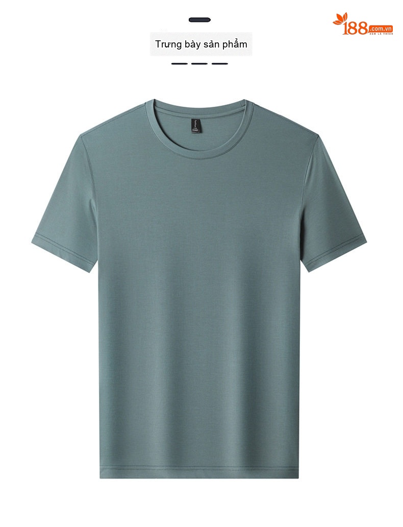 Áo Thun Nam Tay Ngắn Cổ Tròn Cotton Lụa Màu Xanh Rêu, Nâu, Trắng, Đen... chi tiết 6