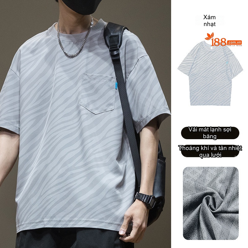 Áo Thun Nam Tay Ngắn Mỏng Nhẹ Khô Nhanh Nylon Polyester Spandex Form Rộng Màu Đen, Xám, Xanh Lá