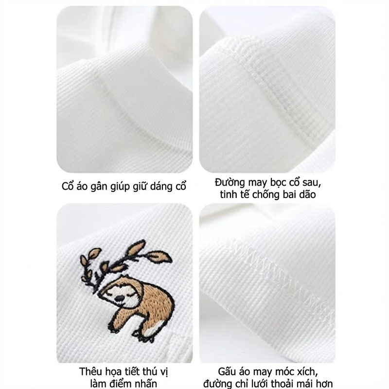 Áo Thun Nam Tay Ngắn Waffle Cotton Polyester 260g Chống Nhăn Thêu Hình, Form Rộng Màu Trắng, Xanh Navy