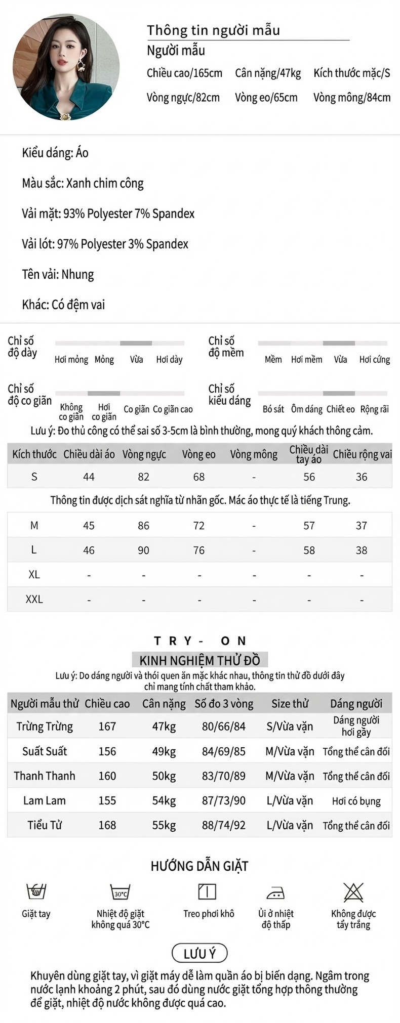 Áo Thun Nữ Dài Tay Cổ Bẻ Thiết Kế Ôm Dáng Chất Liệu Vải Nhung Màu Xanh chi tiết 2