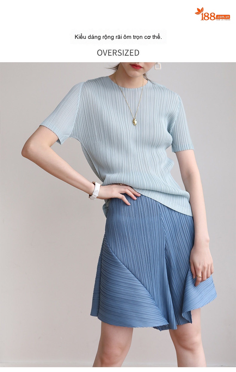 Áo Thun Nữ Dáng Rộng Thiết Kế Ly Nhún Thời Trang Màu Xám, Xanh, Tím, Đen... chi tiết 2