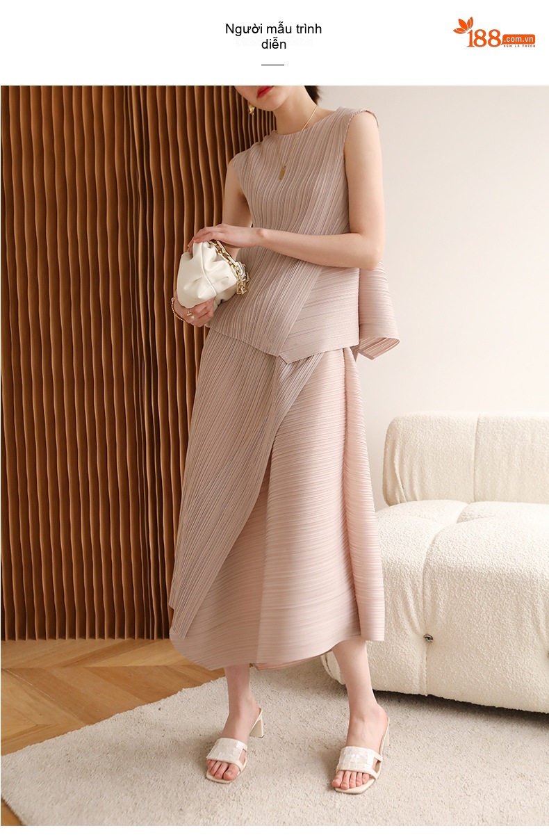Áo Thun Nữ Issey Miyake Pleats Dáng Ôm Thời Trang Hè Kiểu Dáng Bất Quy Tắc Màu Be, Đen, Trắng, Xanh Dương... chi tiết 6