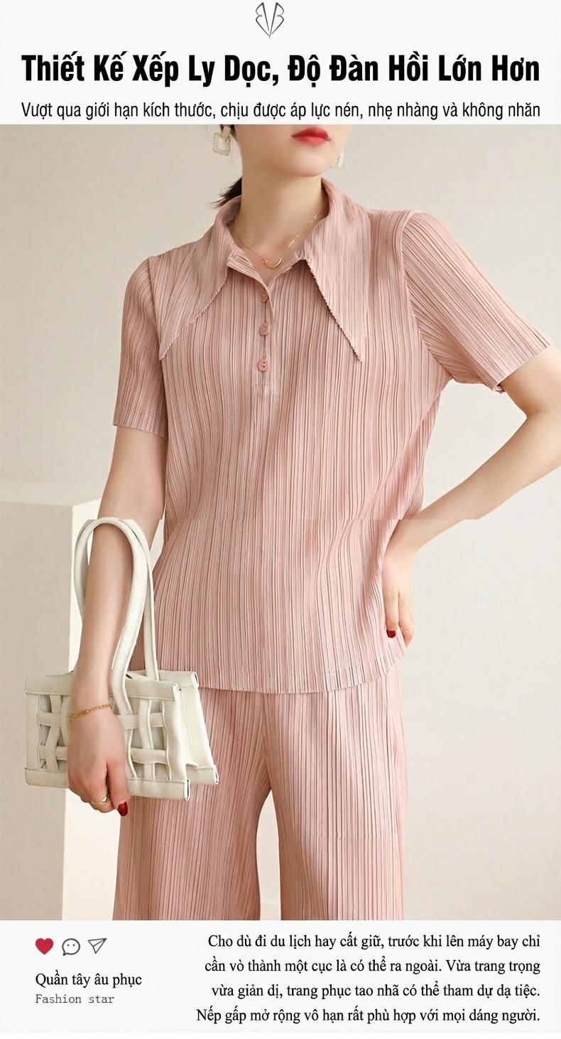 Áo Thun Nữ Miyake Ly Dún Phong Cách Tiểu Thư Thanh Lịch Màu Kem, Xanh, Hồng, Đen... chi tiết 8
